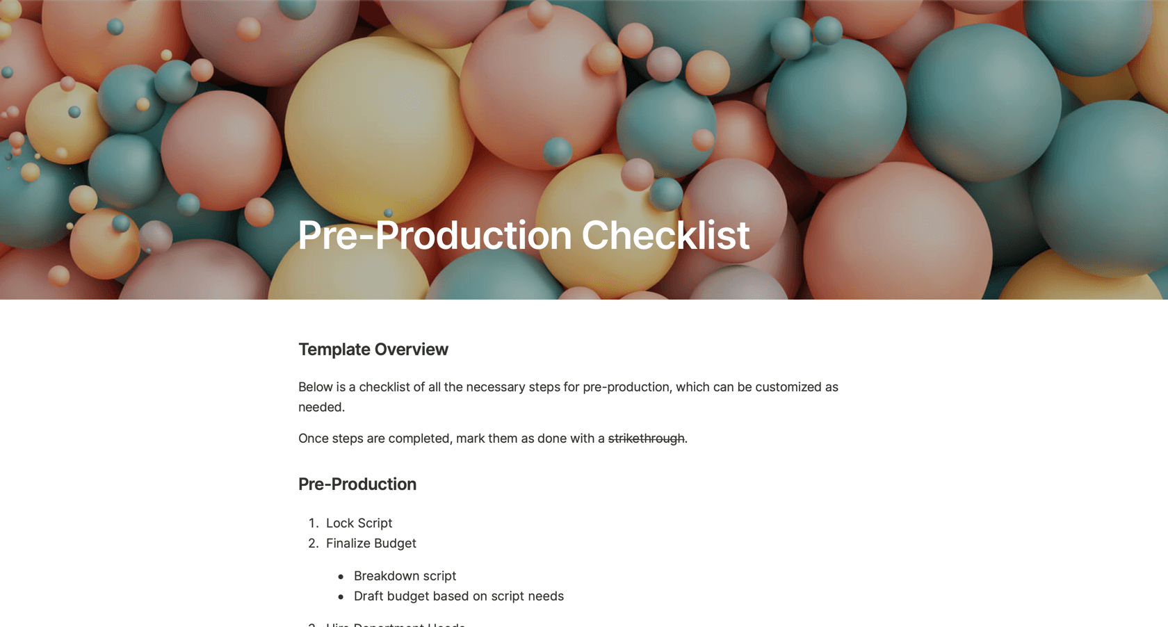 Pre Production Checklist Template Pre Production Checklist Template